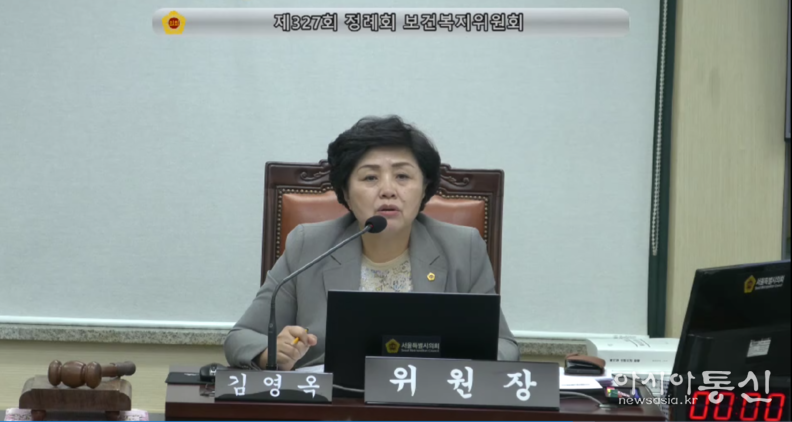 김영옥 보건복지위원장이 서울시의회 보건복지위원회 복지실 행정감사에서 발언 하고 있다.