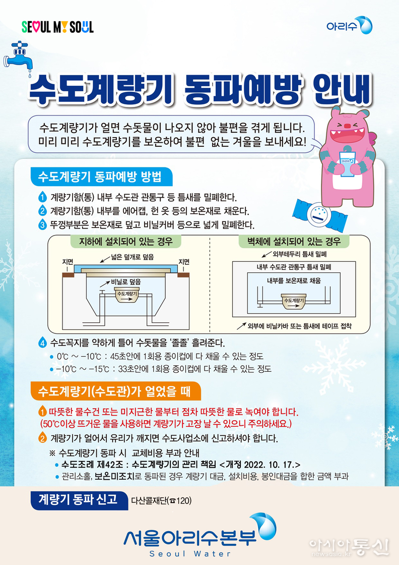 수도계량기 동파 예방 안내문