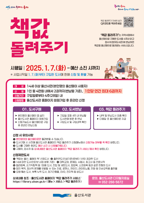 울산도서관 책값 돌려주기 홍보 포스터.