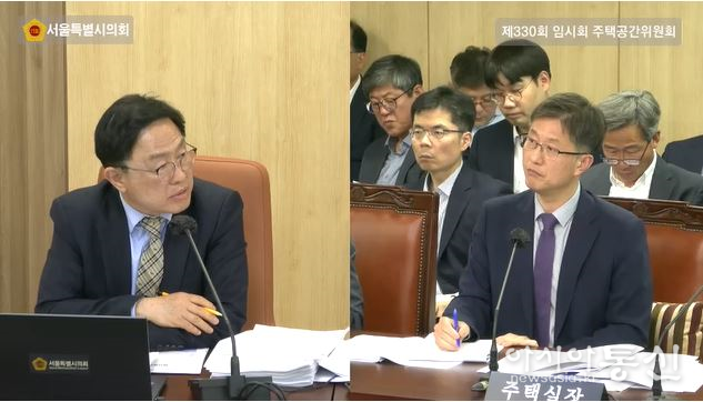 최진석 서울시 주택실장에게 질의하는 최기찬 서울시의원
