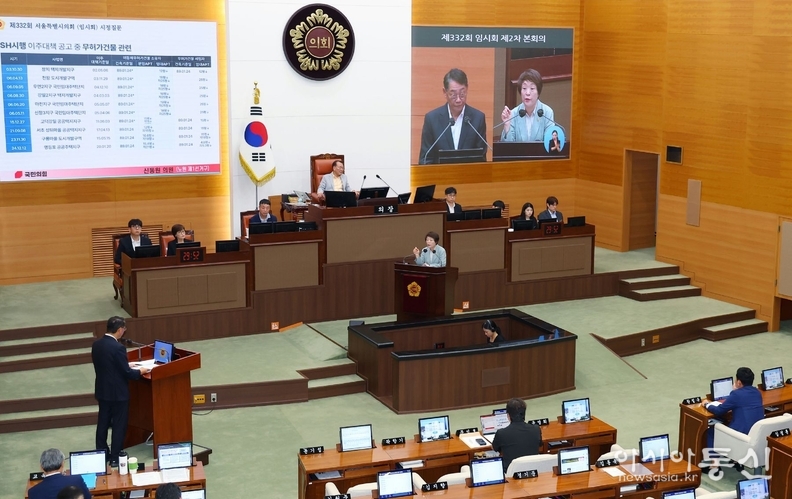 서울주택도시개발공사(SH공사) 황상하 사장에게 질의하고 있는 신동원의원