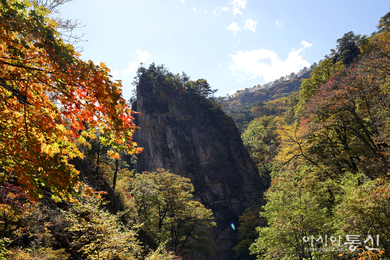 <강원도 양양군<strong>, "계곡과 폭포가 이어지고, 기암괴석 사이로,  설악의 가을이 머무는곳  남설악 오색 주전골"</strong>>  김광부 기자