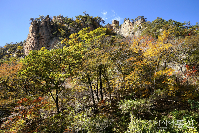 <강원도 양양군<strong>, "계곡과 폭포가 이어지고, 기암괴석 사이로,  설악의 가을이 머무는곳  남설악 오색 주전골"</strong>>  김광부 기자