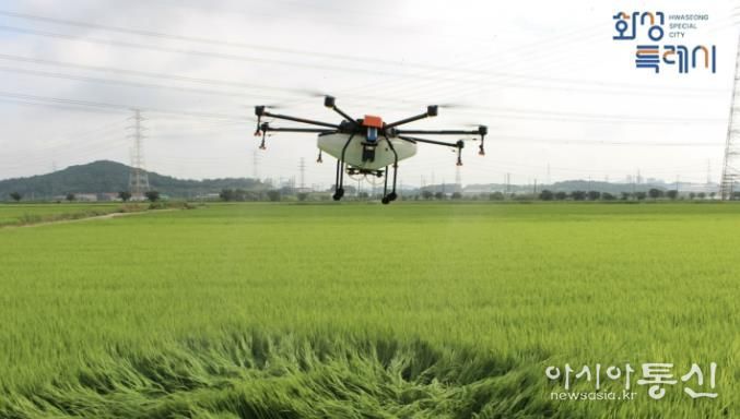 드론을 활용한 병충해 방제 작업 모습