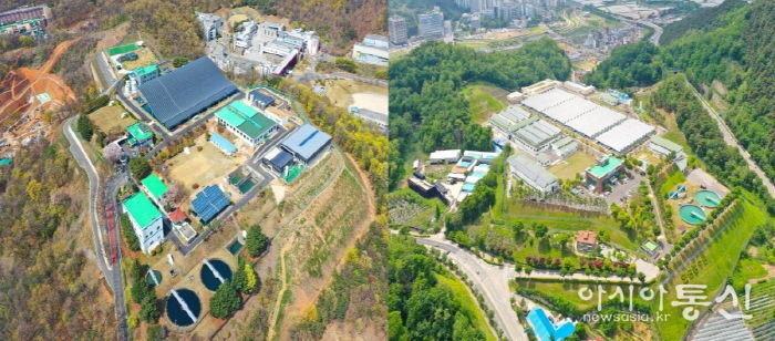 안산정수장(왼쪽 사진)·연성정수장(오른쪽 사진) 전경