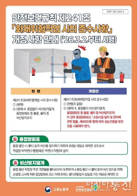 용접방화포 관련 안전보건규칙 개정사항 안내자료